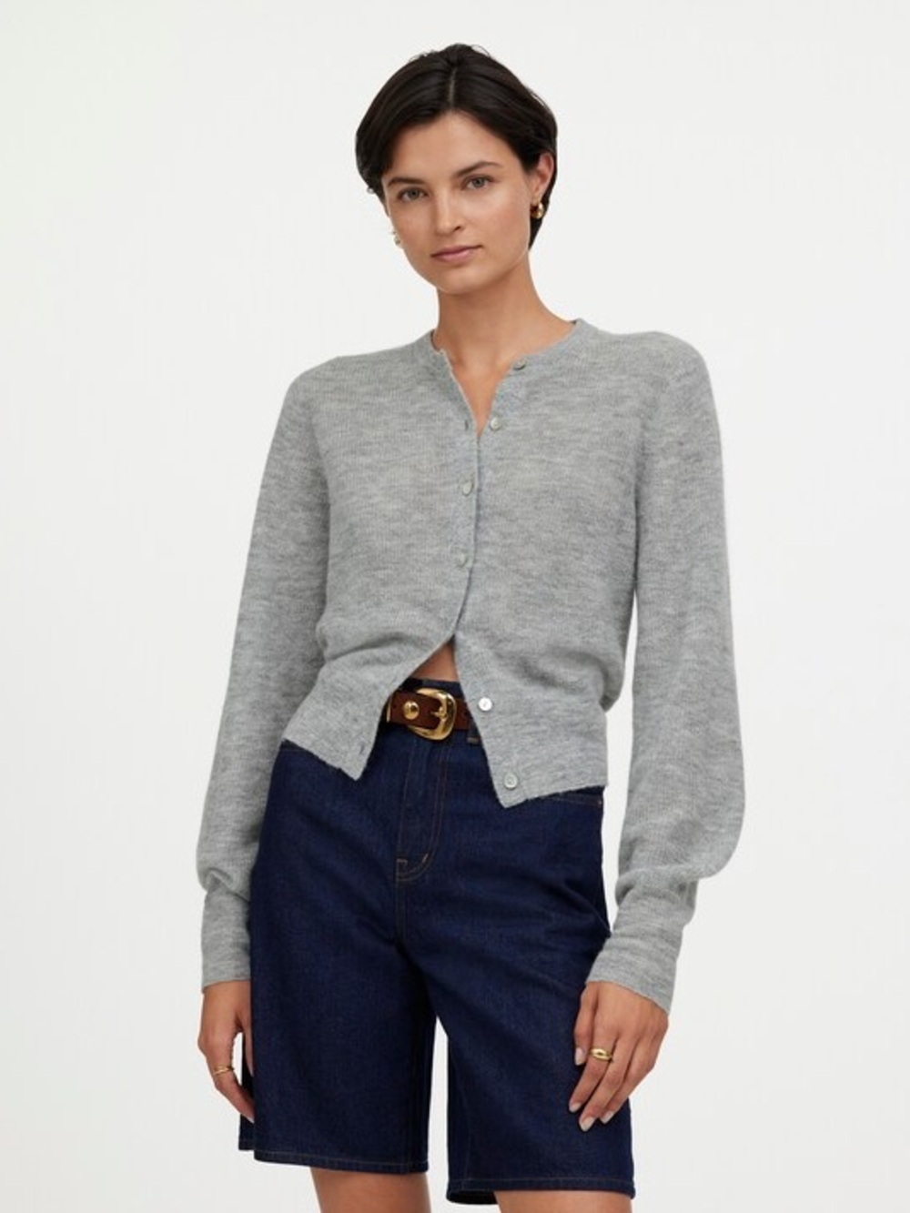 Madewell Womens Alpaca Blend Cardigan Sweater Size XS Gray Preppy Cropped